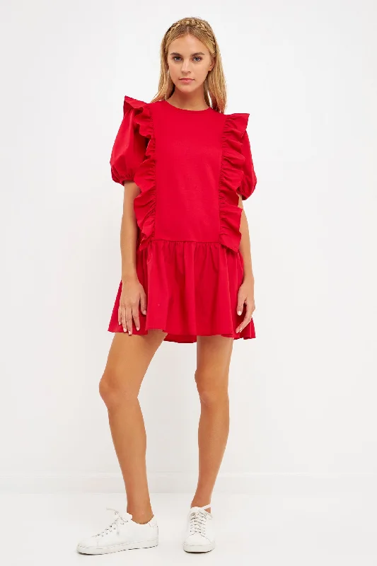 Mini dresses with pleated skirts for a classic lookMixed Media Ruffle Detail Mini Dress