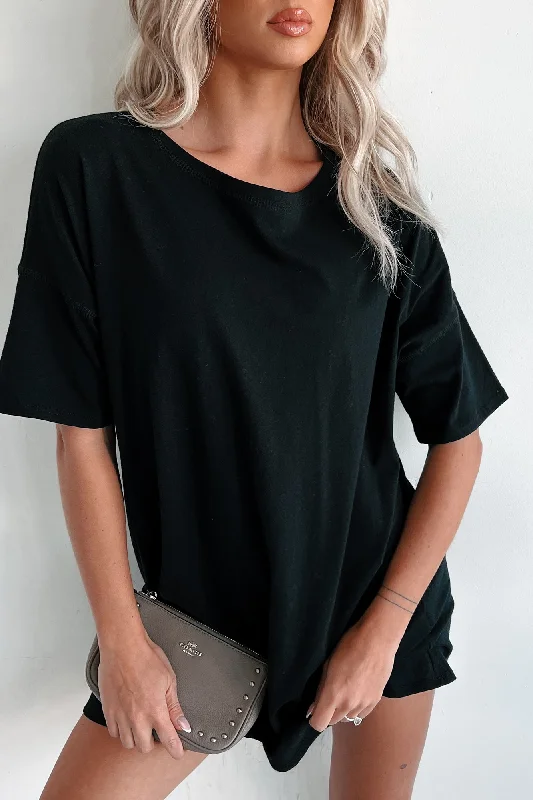 Mini dresses with fringe for a bohemian styleOversized T-Shirt Dress (Black)