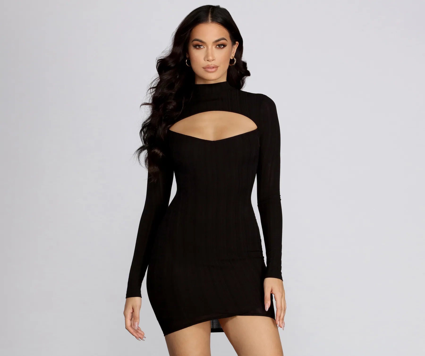 Mini dresses with belted waists for a defined silhouetteRibbed Long Sleeve Knit Dress