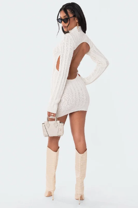 Mini dresses with ruched bodices for a feminine touchCable Knit Open Back Dress