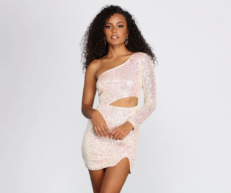 Mini dresses with embroidered details for a unique touchSequin One Shoulder Mini Dress