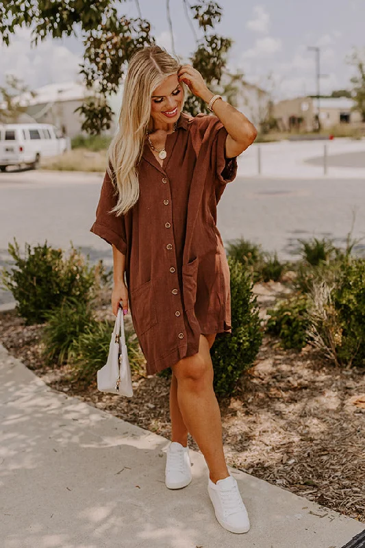 Mini dresses with cold - shoulder designsSt. Lucia Bound Linen-Blend Mini Dress in Chocolate Curves