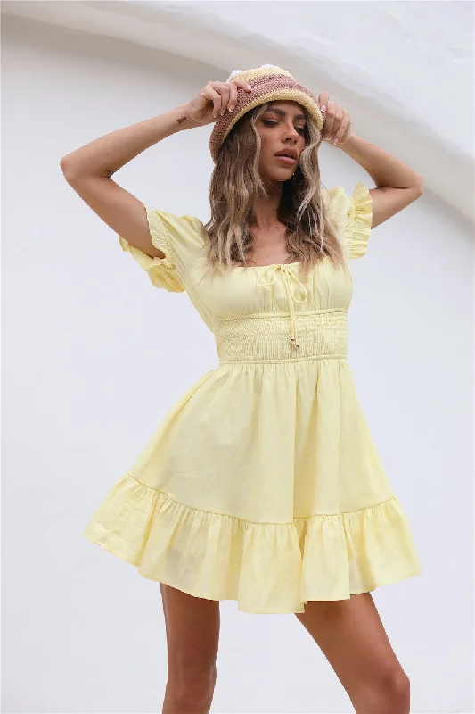 Floral print mini dresses for summer partiesThe Golden Hours Dress Yellow