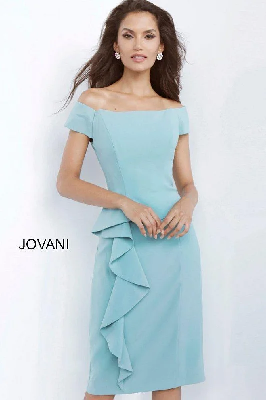 Cotton wedding guest dresses with smocked details for a casual weddingJovani 68767 Short Cocktail Dress