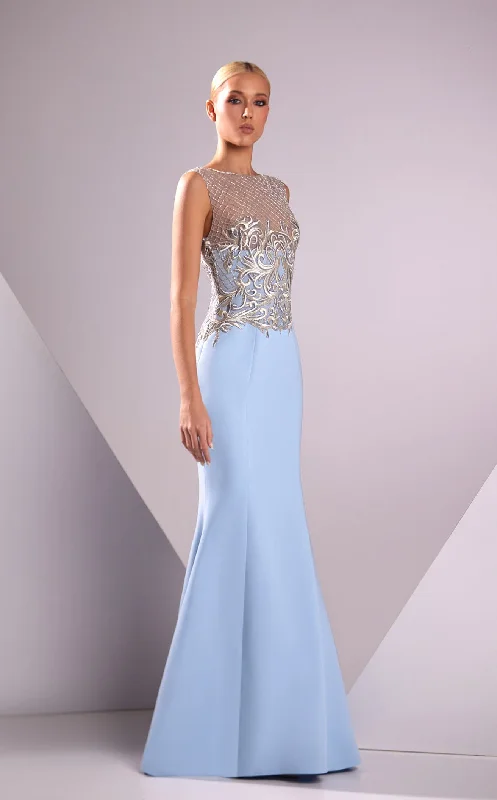 Prom dresses with illusion necklines and crystal embellishments for a formal affairEdward Arsouni Couture FW24945 Dress