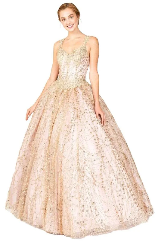 Formal dresses with side - slit pockets and beaded accents for a practical and stylish formal eventEureka Fashion - Embellished V-neck Glitter Ballgown