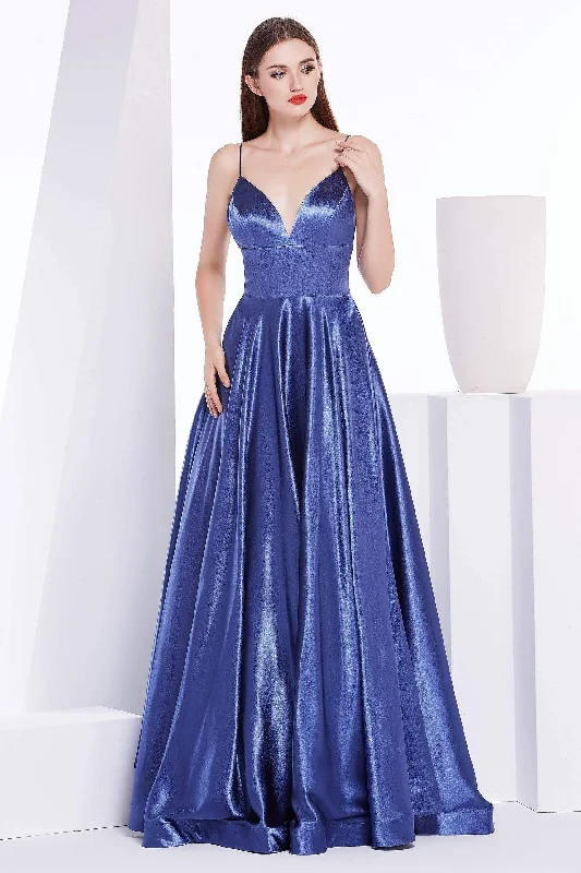 Formal dresses with asymmetric ruffled hems and high - low designs for a fashion - forward and dynamic appearanceJ'Adore Dresses - J14038 Deep V-neck Silky Satin A-line Dress