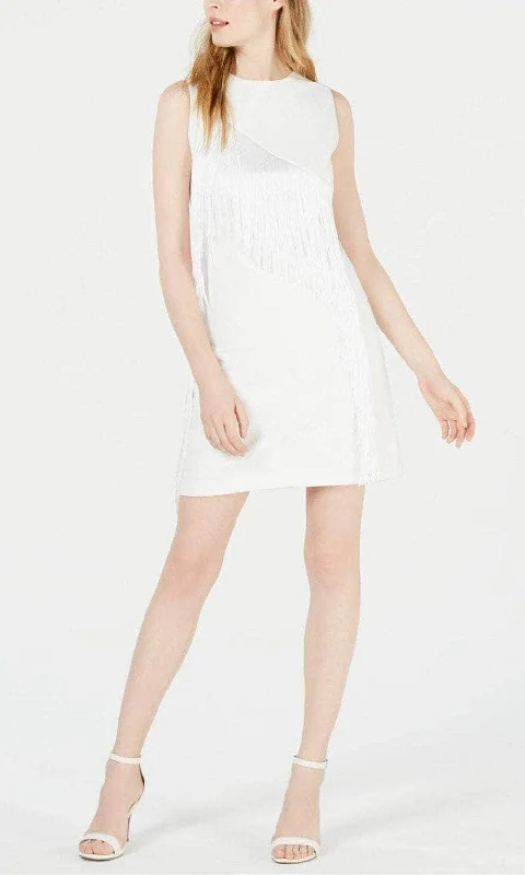 Long - cocktail dresses with a slit and a fitted bodiceLaundry HP01W61 - Sleeveless Fringed Sheath Cocktail Dress