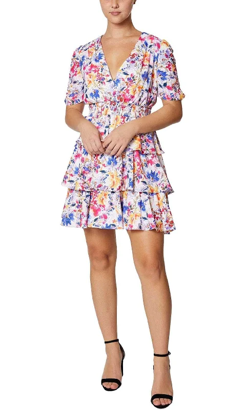 Mini cocktail dresses with a beaded bodice and a flirty A - line skirtLaundry HV03D01 - Floral Tiered Casual Dress