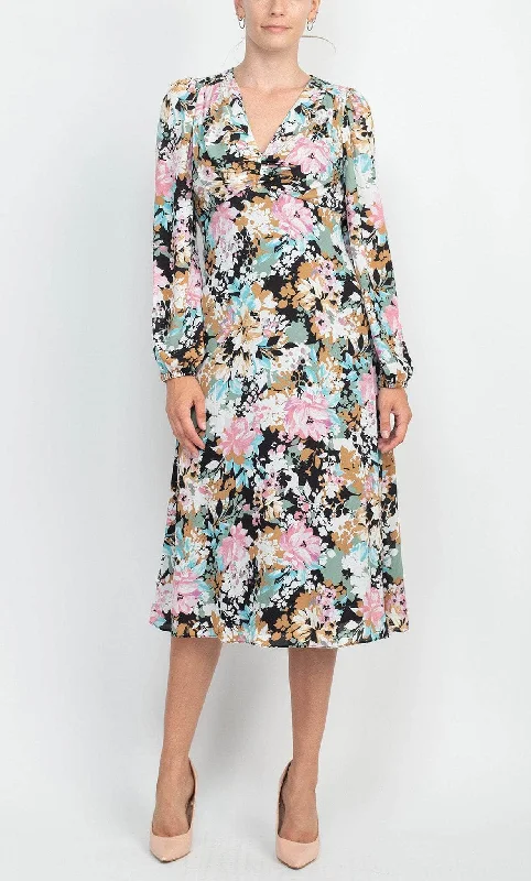 Cocktail dresses with a wrap - front style and a long - length optionLondon Times T6080M - Printed Floral Empire Midi Dress