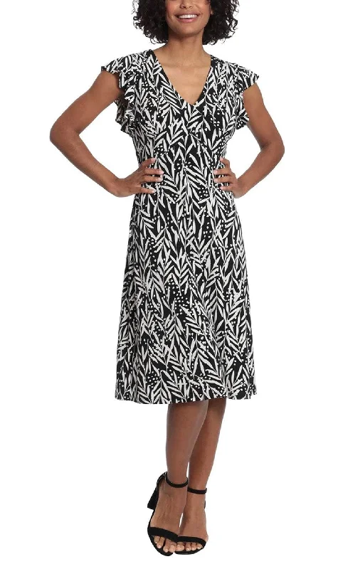 Cocktail dresses with an abstract print and a high - low hemlineLondon Times T6085M - Ruffle Sleeve V Neck Long Dress