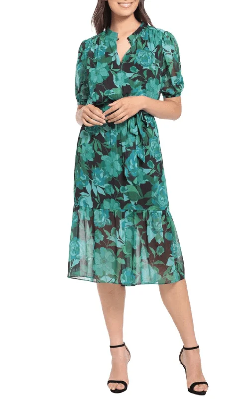 Bow - backed cocktail dresses with a fit - and - flare silhouetteLondon Times T6456M - Casual Floral Tea Length Dress