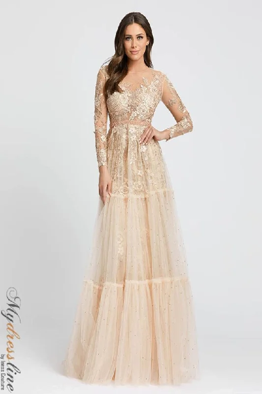 Formal dresses with ruffled skirts and bow accents for a charming prom appearanceMac Duggal 67486