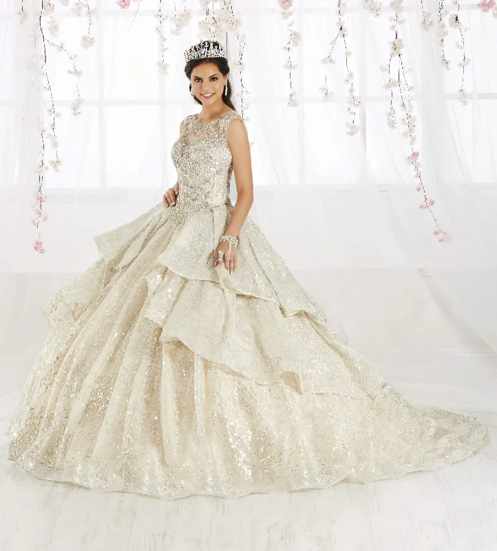 Formal dresses with tiered skirts and pearl embellishments for a luxurious feelQuinceanera Collection - 26910 Tiered Illusion Jewel Ballgown