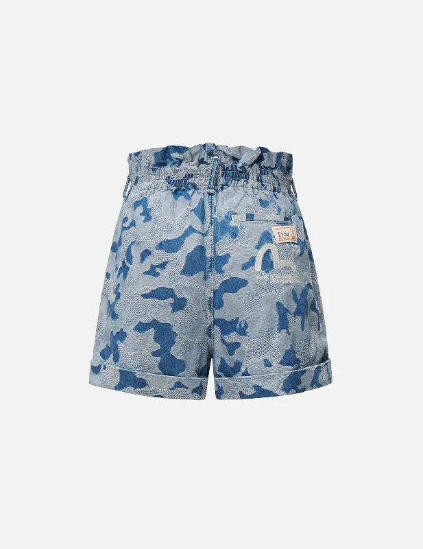 Twill Women Shorts with a Smooth Texture and DurabilityAllover Camouflage Jacquard Paperbag Denim Shorts