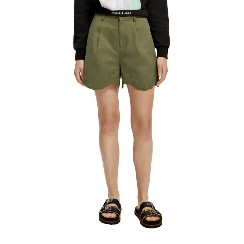 Printed Animal Print Women Shorts for a Wild and Stylish AppearanceEmbroidered Shorts In Olive