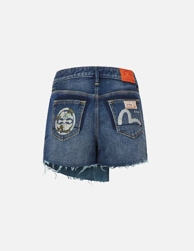 Cuffed Women Shorts for a Laid - Back and Trendy LookKamon and Seagull Embroidered Denim Skort