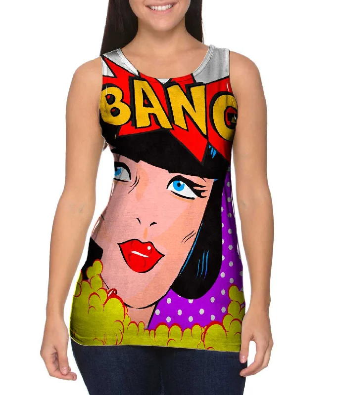 Women's Button - Down Tank Tops in Striped PatternsLady Bang Purple Comic