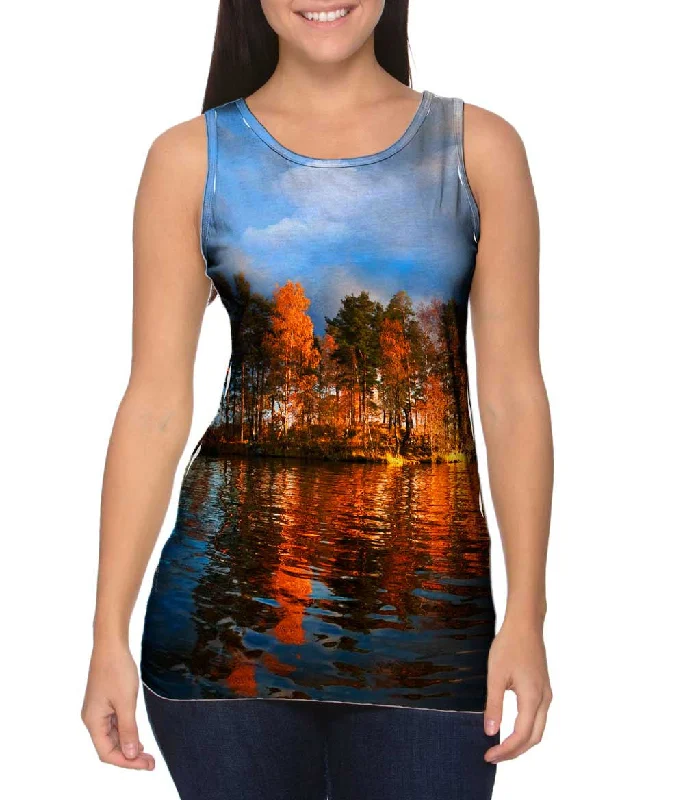 Plus Size Women's Criss - Cross Back Tank Tops in Neon ColorsLake Vuoksa Russia Finland