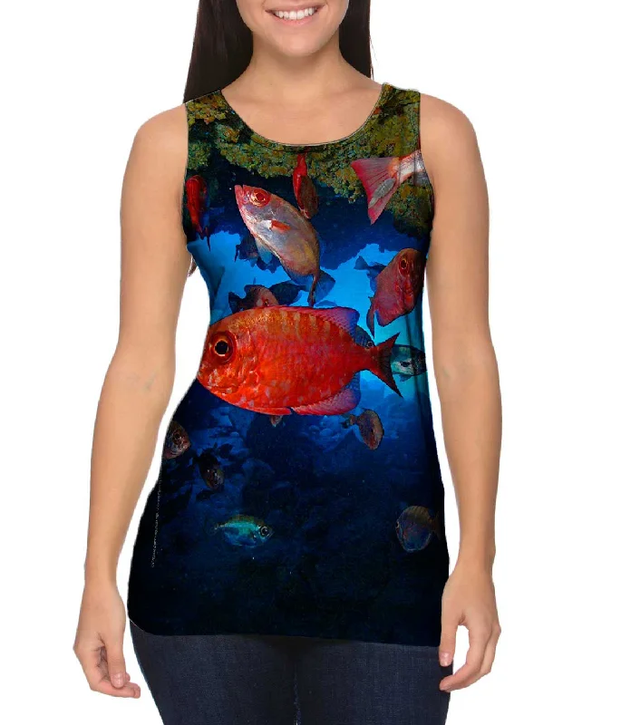 High - Neck Women's Silk Blend Tank Tops for a Luxurious FeelLarge Cueva Del Tiburon Underwater