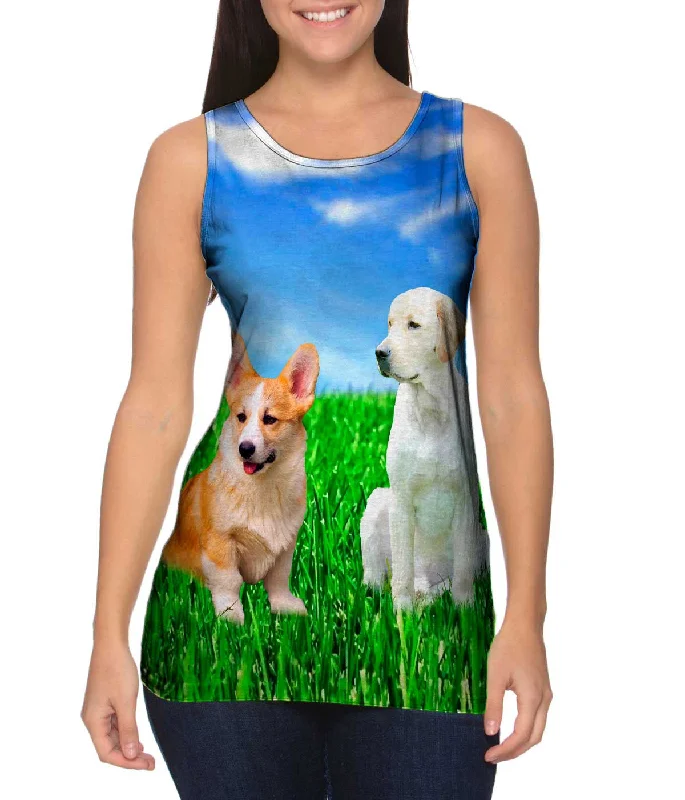 Mock Neck Women's Performance Tank Tops for CyclingLawn Dogs Sky