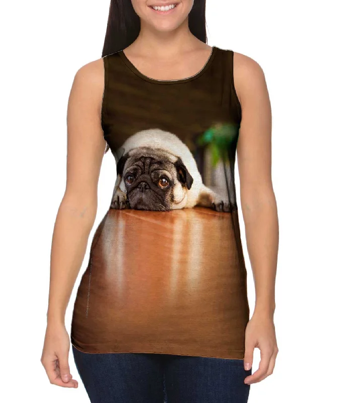 Scoop Neck Women's Linen Blend Tank Tops for SummerLaying Around Pug