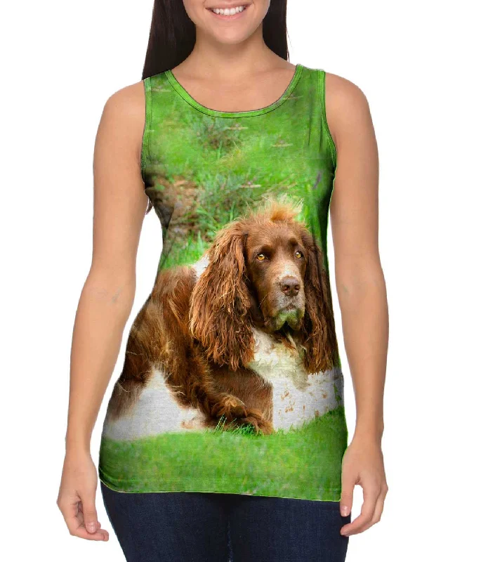 Women's Cropped Tank Tops with Vintage Band LogosLazy Cocker Spaniel