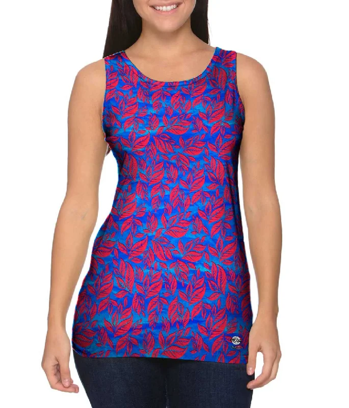 Plus Size Women's Glitter - Trimmed Tank Tops for Party NightsLeaf A Go Go Light Blue Pattern