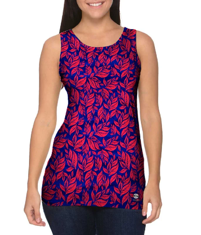 Scoop Neck Women's Linen Blend Tank Tops for SummerLeaf A Go Go Pink Navy Pattern