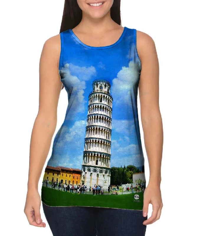 Plus Size Women's Puff - Sleeve Tank Tops in Pastel HuesLeaning Tower Of Pisa