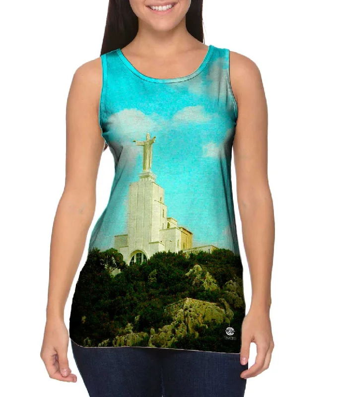 Mock Neck Women's Performance Tank Tops for CyclingLebanon Christ The King Statue