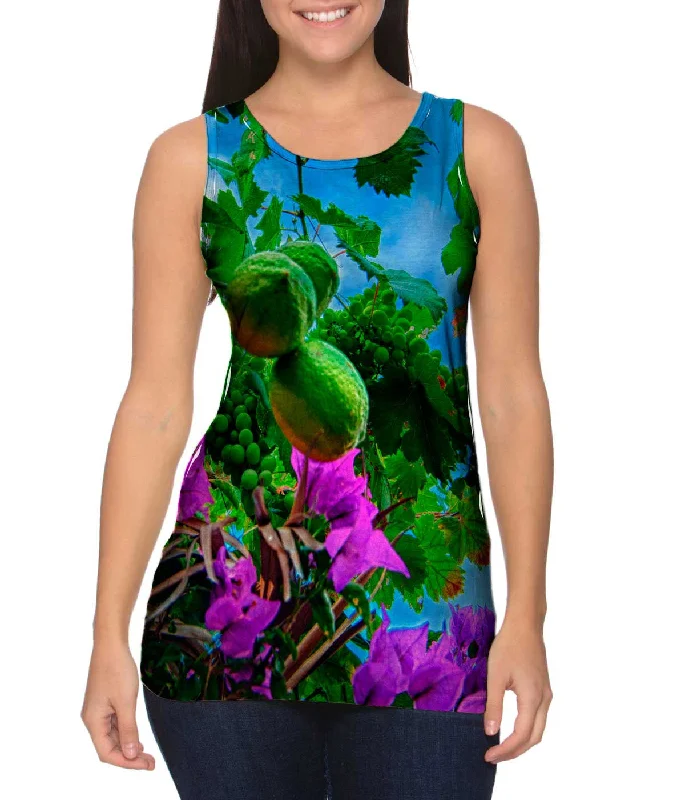 Women's Button - Down Tank Tops in Striped PatternsLemons And Grapes