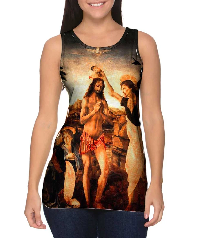 Crew Neck Women's Sustainable Tank Tops Made from Recycled MaterialsLeonardo Da Vinci - "The Baptism Of Christ" (1475)