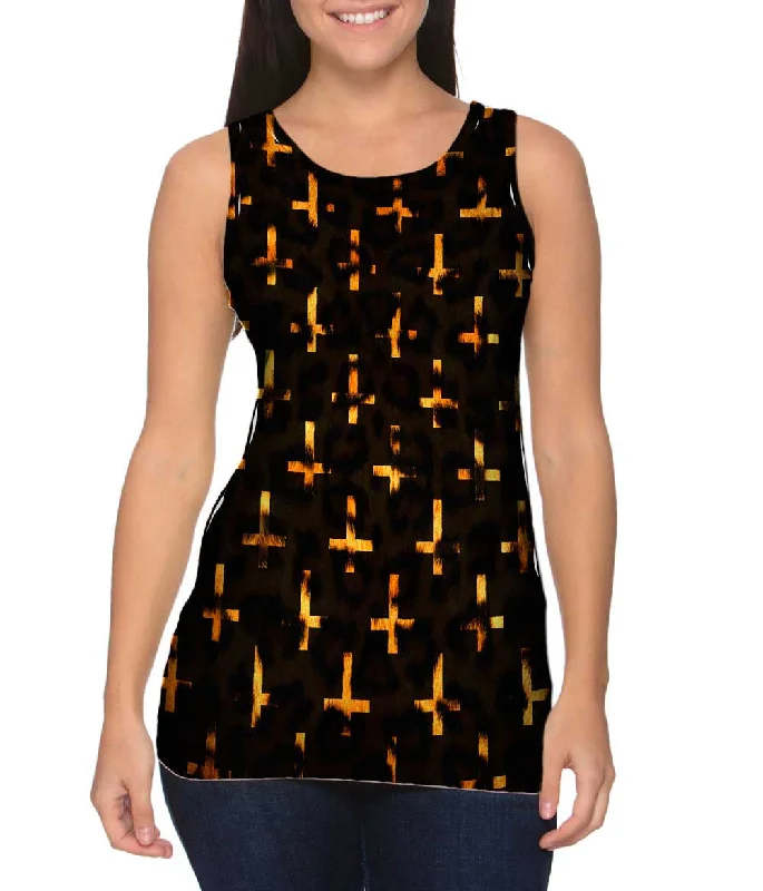 Women's Cropped Tank Tops with Vintage Band LogosLeopard Cross Of St Peter