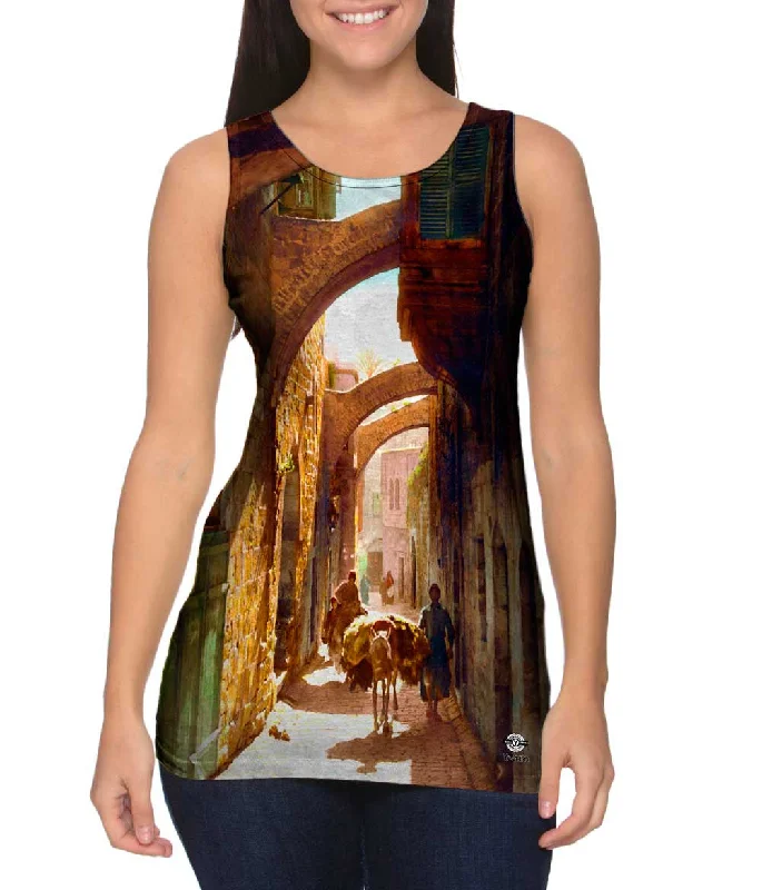 Plus Size Women's Embroidered Tank Tops in Boho StylesLewis Larsson - "Via Dolorosa, Jerusalem" (1919)