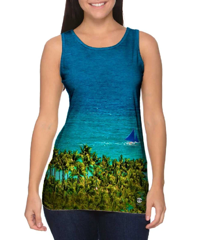 Women's Spaghetti Strap Tank Tops with Geometric PatternsLight Blue Water Paradise