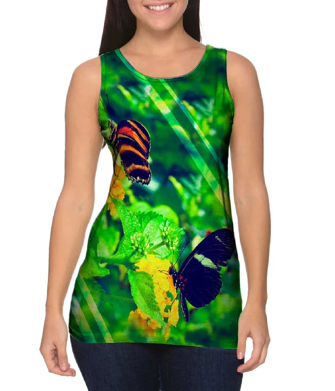 Mock Neck Women's Performance Tank Tops for CyclingLight Rays Butterflies