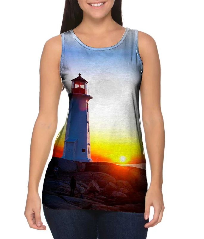 Scoop Neck Women's Linen Blend Tank Tops for SummerLighthouse Sunset