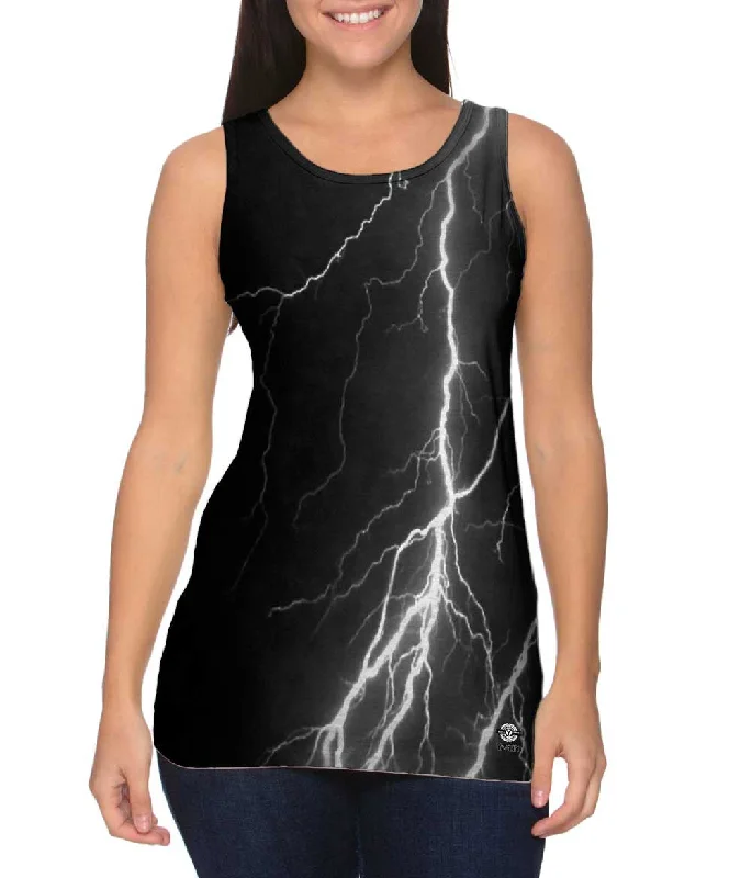 Plus Size Women's Puff - Sleeve Tank Tops in Pastel HuesLightning Storm Black White