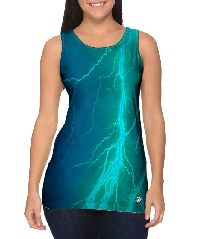 Plus Size Women's Side - Slit Tank Tops in Metallic ShadesLightning Storm Blue Turqouise