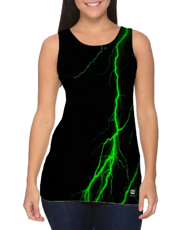 Women's Button - Down Tank Tops in Striped PatternsLightning Storm Green