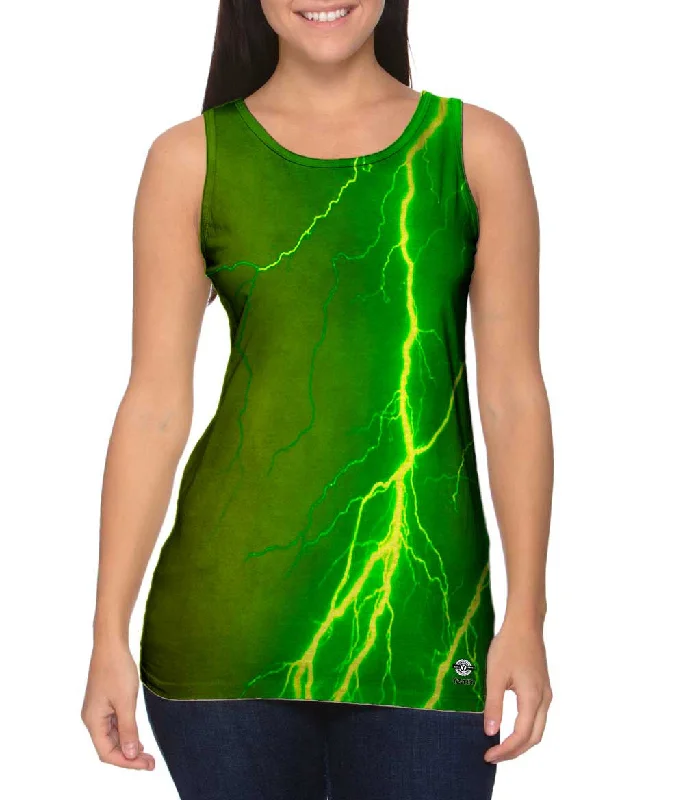 Plus Size Women's Criss - Cross Back Tank Tops in Neon ColorsLightning Storm Green Yellow