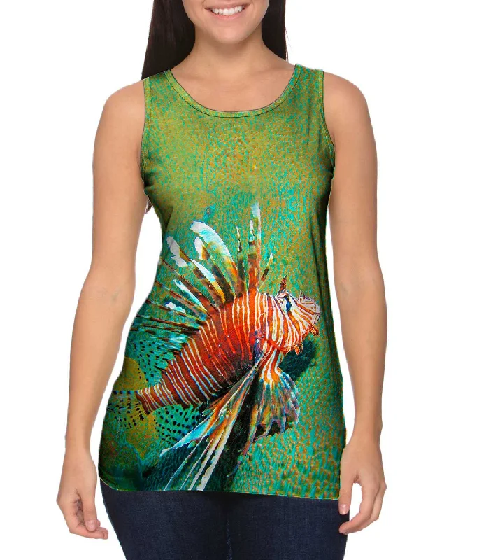 High - Neck Women's Silk Blend Tank Tops for a Luxurious FeelLionfish Growl Underwater