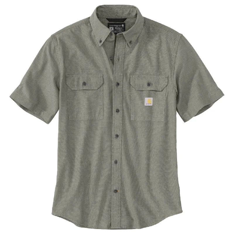 Loose Fit Midweight Chambray Short-Sleeve Shirt, Dusty Olive