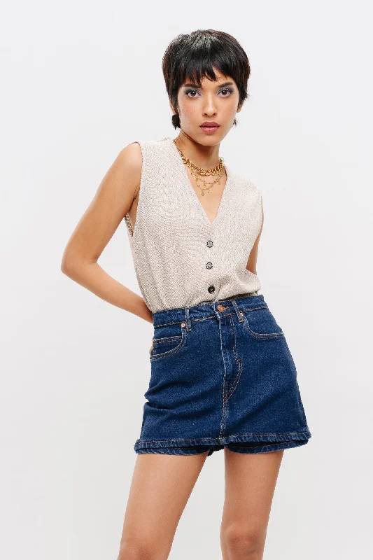 Leather Look Women Shorts for an Edgy and Chic StyleMidnight Classic Denim Skorts