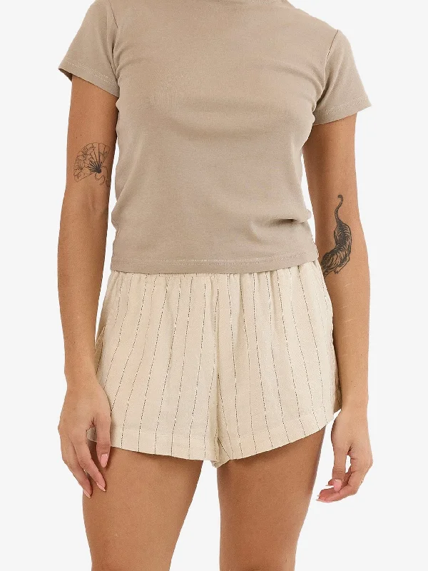 Solid Color Women Shorts in Bright Hues for a Bold StatementOlivia Pinstripe Elastic Short - Tofu