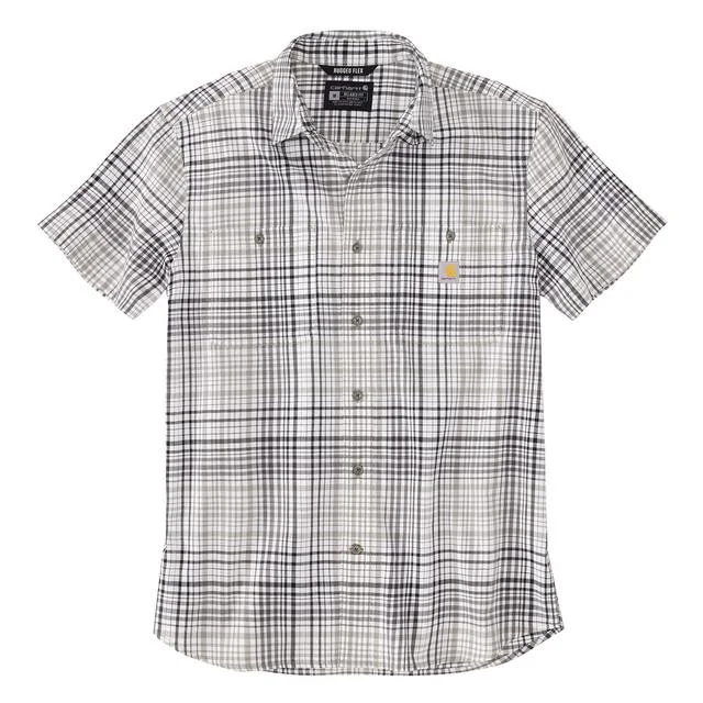 Rugged Flex Relaxed Fit Lightweight Short-Sleeved Plaid Shirt, Asphalt