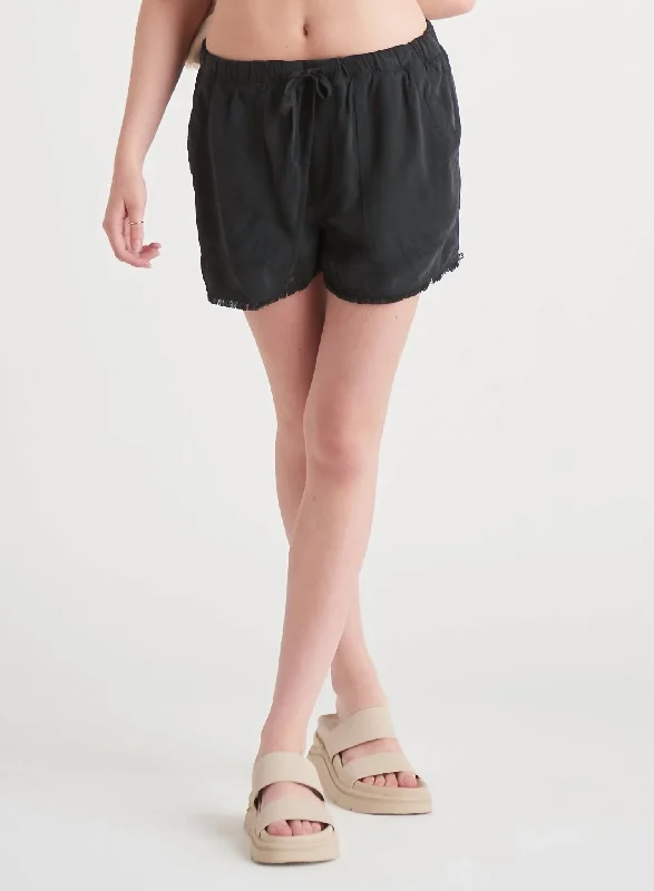 Embroidered Women Shorts with Intricate DesignsSp22 Tencel Frayed Hem Short In Black