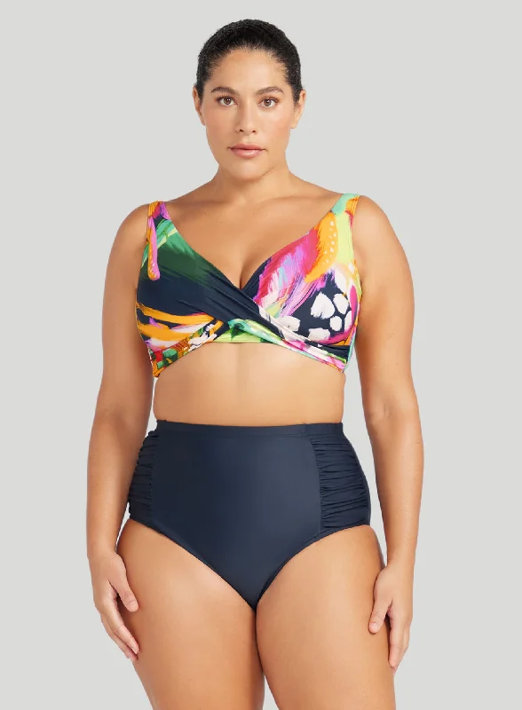 Ruched bikini with fabric gathers for a slimming effectArtesands: Hues Botticelli High Waisted Swim Pant Navy