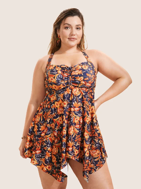 Bandana Print Knotted Asymmetrical Hem Swim Dress